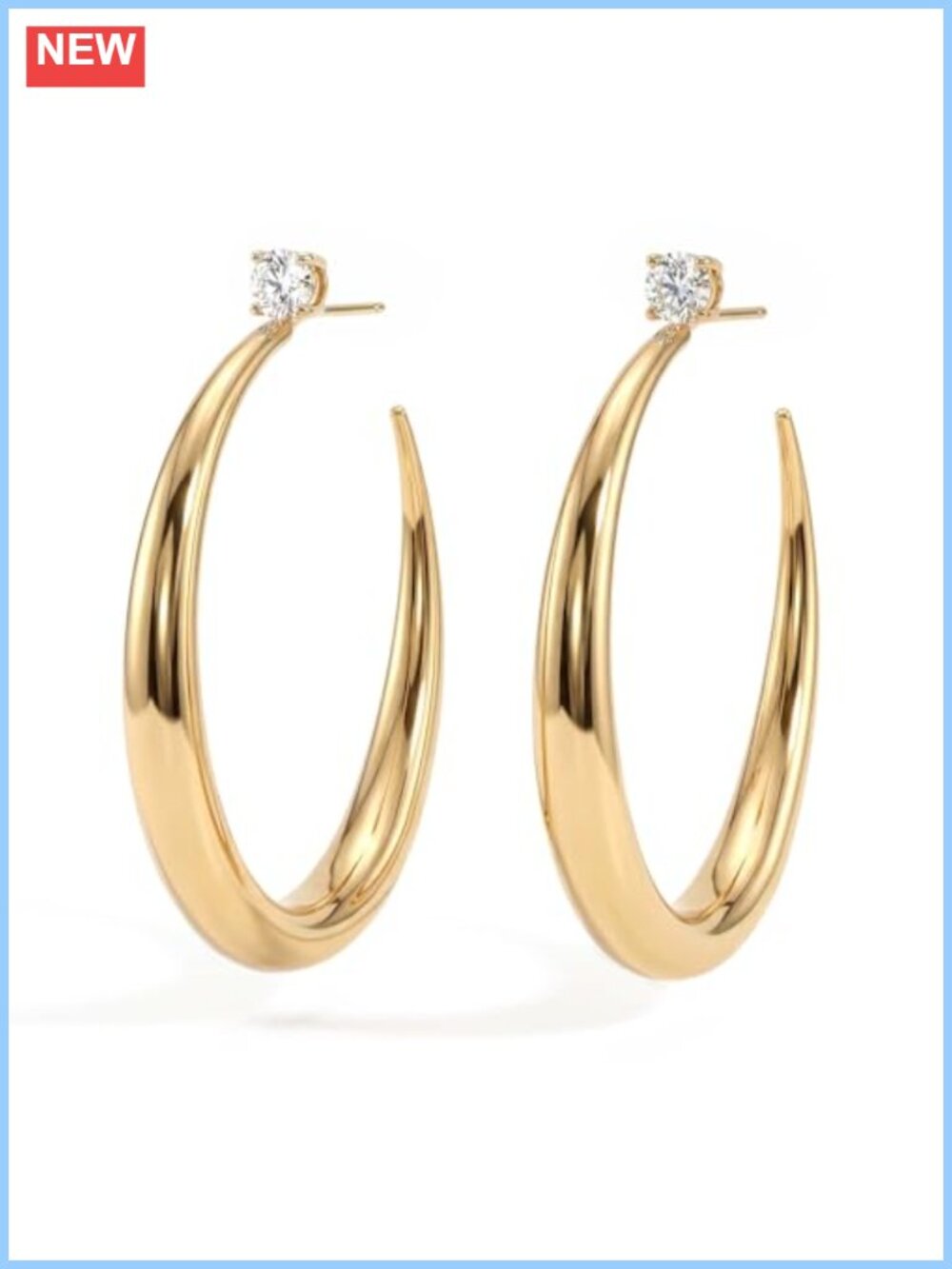 14K Gold Plated Big Open Hoop Earrings 925 Sterling Silver Post